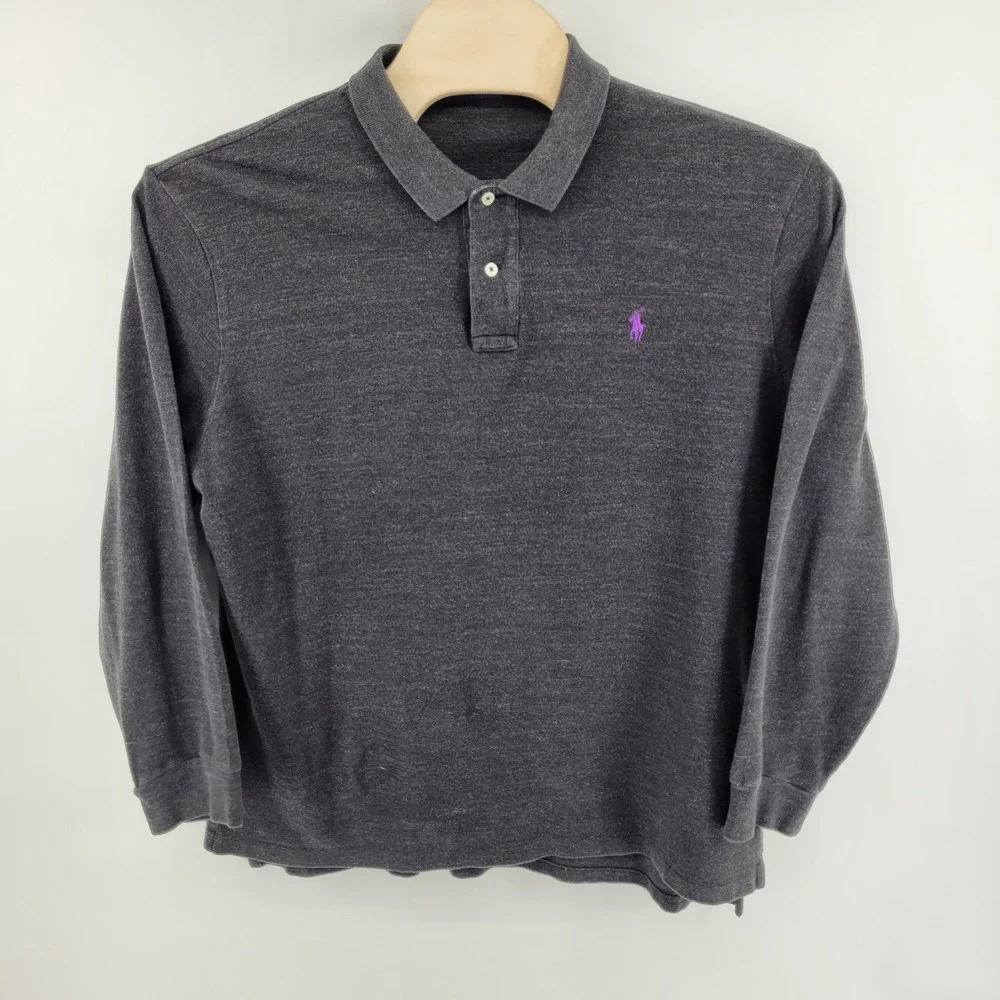 Polo Ralph Lauren Long Sleeve Polo Shirt XXL Charcoal Heather Embroidered Pony‎